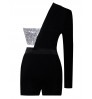 LW Sequined Patchwork Hollow-out Romper