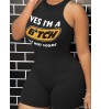 LW Letter Print Rib Knit Cami Romper