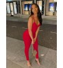 LW BASICS Cross Strap Backless Rib-Knit Jumpsuit