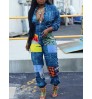 LW Street Turndown Collar Print Blue One-piece Jumpsuit