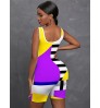 LW Casual U Neck Color-lump Patchwork Yellow One Piece Romper