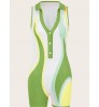 LW Button Design Print Skinny Romper