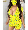 LW Butterfly Letter Print Zipper Design Romper