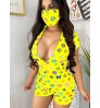 LW Butterfly Letter Print Zipper Design Romper