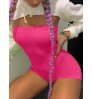 LW BASICS Casual Off The Shoulder Skinny Rose Red One-piece Romper