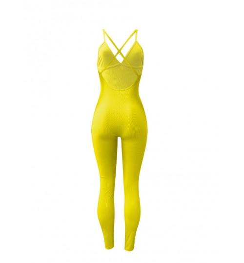 LW BASICS Cross Strap Backless Rib-Knit Jumpsuit