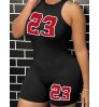 LW Number 23 Print Rib Knit Skinny Romper