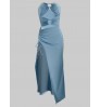 LW Ring Decor Thigh Slit Ruched Dress
