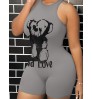 LW Cartoon Love Letter Print Skinny Romper