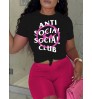 LW Plus Size Social Letter Print Skinny Shorts Set