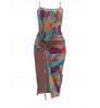 LW Plus Size Mixed Print Drawstring Thigh Slit Bodycon Dress