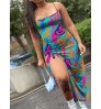 LW Plus Size Mixed Print Drawstring Thigh Slit Bodycon Dress