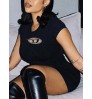 LW Round Neck Letter Decor Bodycon Dress
