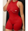 LW Rib Knit Print Skinny Cami Romper