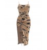 LW Plus Size Letter Print Drawstring Thigh Slit Dress