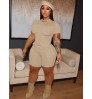 LW BASICS Plus Size Round Neck Drawstring Shorts Set