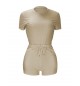 LW BASICS Plus Size Round Neck Drawstring Shorts Set