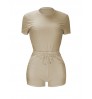 LW BASICS Plus Size Round Neck Drawstring Shorts Set