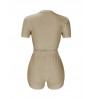 LW BASICS Plus Size Round Neck Drawstring Shorts Set