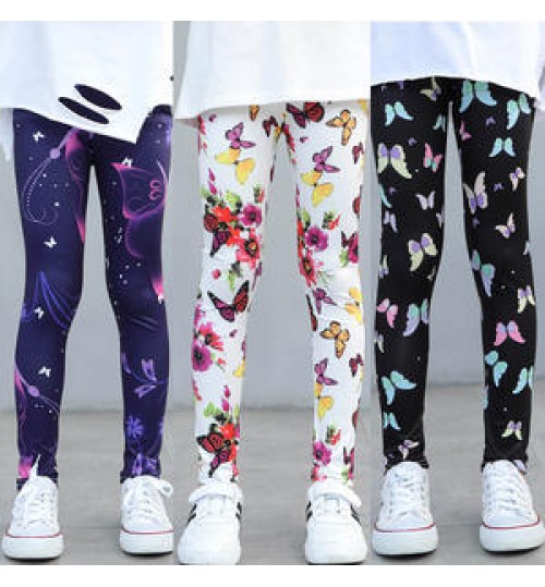Wholesale Summer 2-12Y Children Print Butterfly Tights Kids Stretch Pants Fashion Outdoor Travel Trousers Girls Skinny Leggings
