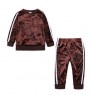 2022 Wholesale Casual Spring Autumn Winter 2 pieces Long Outfits Golden Velvet Girl Boy Children's Clothing Girls' Clothing Sets