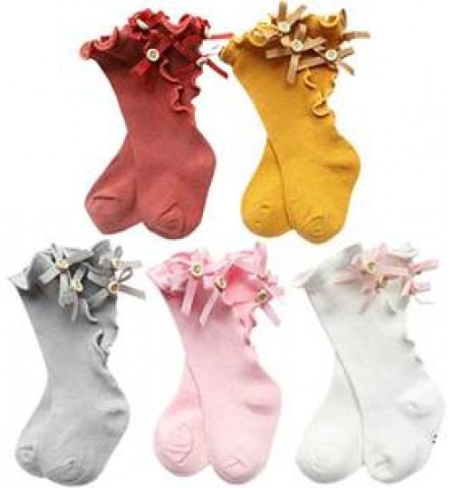 2022 Hotsale Cotton Bow socks Newborn Baby Girls Knee High Socks Ruffled Toddler Long Socks