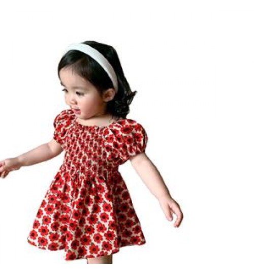 Baby Princess Dress Summer Short Puff Sleeve Square Collar Smocked Dress Girls Infant Floral Dresses