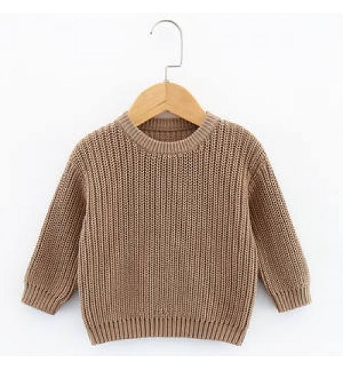 2022Hot Sale 100% Cotton Custom Chunky Knit Oversized Brown Knitted Newborn Baby Jumper Sweater Kids Pullover Baby Sweaters