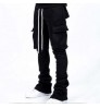Custom 100% cotton high quality Casual men's with pocket Jogger Track Pants drawstring Elastic Waistband Stacked pants for men