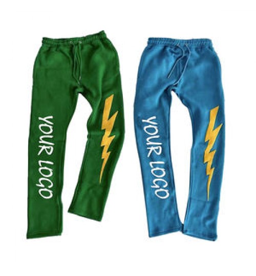 Custom Logo Men's Stacked Sweat Trousers High Street Hip Hop 3D Puff Print Jogger Track Pants