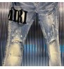 Trendy Brand Jeans Hip Hop Hole Jeans Men High Street Black Stretch Flocking Letter Animal Jeans Men Denim Motorcycle Pants