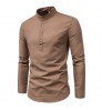Men's Business Shirt Anti-wrinkle Stand Collar Slim Formal Breathable Top for Work Autumn Winter Cotton Solid Long Sleeve Shirt