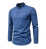 Men's Business Shirt Anti-wrinkle Stand Collar Slim Formal Breathable Top for Work Autumn Winter Cotton Solid Long Sleeve Shirt
