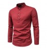 Men's Business Shirt Anti-wrinkle Stand Collar Slim Formal Breathable Top for Work Autumn Winter Cotton Solid Long Sleeve Shirt