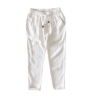 Stocked Men's 100 Linen Pants Casual Elastic Waist Drawstring Yoga Beach navy jogger chino trousers pants men