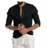 2022 Amazon Hot Style Autumn Casual Shirts For Men V-neck Men Long Sleeve Shirt Linen Cardigan Stand-collar Button Up Shirts Men