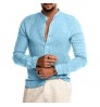 2022 Amazon Hot Style Autumn Casual Shirts For Men V-neck Men Long Sleeve Shirt Linen Cardigan Stand-collar Button Up Shirts Men