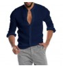 2022 Amazon Hot Style Autumn Casual Shirts For Men V-neck Men Long Sleeve Shirt Linen Cardigan Stand-collar Button Up Shirts Men