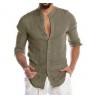 2022 Amazon Hot Style Autumn Casual Shirts For Men V-neck Men Long Sleeve Shirt Linen Cardigan Stand-collar Button Up Shirts Men