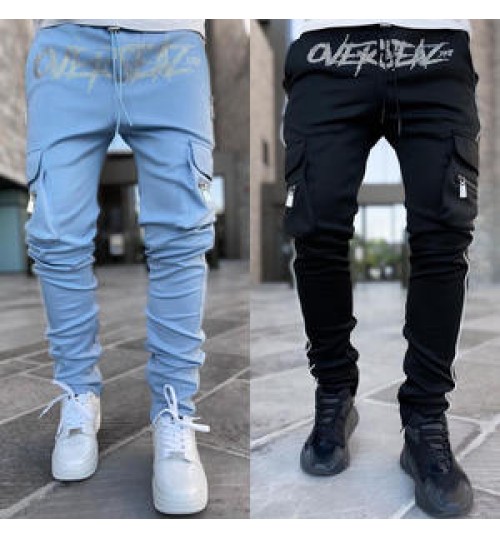 New Trendy Rhinestone Men's Pants Sweatpants Solid Color Jogger Reflective Running Training Jogging Pants Street Wear