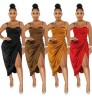 2022 Hot Style Lady Sexy Sleeveless Spaghetti Strap Dresses Women Elegant High Split Bodycon Evening Party Night Club Dress