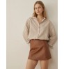 Women Skirt 2022 Wholesale Plus Size Women Fashion High Waist Side Slits Leather A-line Mini Skirt