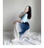Customize Women's gradient colors viscose filament Black Blue Loose Flare Wide Leg Pants Trousers for Making Legs Look Long