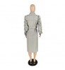 Fashion Spring Fall Stacked Sleeve Midi Women'S Trench Coats Long For Ladies Women
