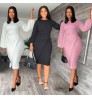 10%OFF S-XXL Women's Autumn and Winter Lantern Long Sleeve Fashion Dress Round Neck Solid Color Dress Irregular dress