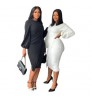 10%OFF S-XXL Women's Autumn and Winter Lantern Long Sleeve Fashion Dress Round Neck Solid Color Dress Irregular dress