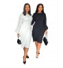10%OFF S-XXL Women's Autumn and Winter Lantern Long Sleeve Fashion Dress Round Neck Solid Color Dress Irregular dress