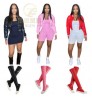 Women fall winter fleece coat blank long sleeve button down bomber letterman Baseball crop varsity PU leather women's jackets