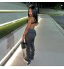 Kliou W21P04882 Newest Design Slim Cotton Jeans Women's Pants With Stacked Women's Trousers