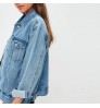 Dongguan factory fall clothing custom long denim distressed women jean jacket cotton blue winter plain denim jacket for women